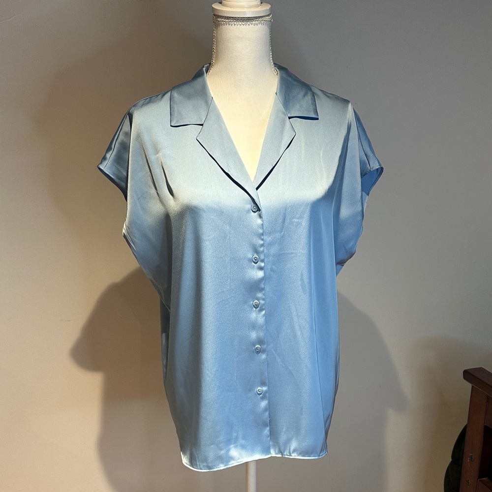 RACHEL Rachel Roy Sky Blue Satin Blouse